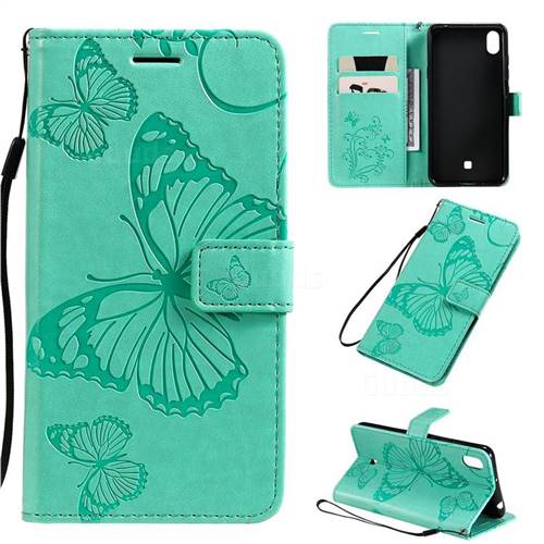 Embossing 3D Butterfly Leather Wallet Case for LG K20 (2019) - Green