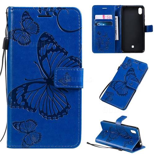 Embossing 3D Butterfly Leather Wallet Case for LG K20 (2019) - Blue