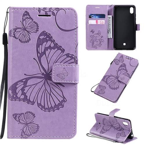Embossing 3D Butterfly Leather Wallet Case for LG K20 (2019) - Purple