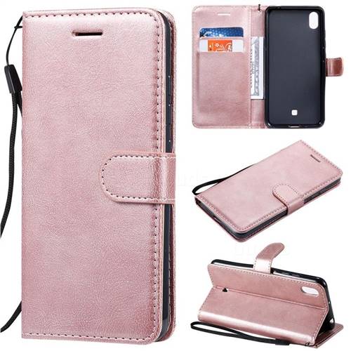 Retro Greek Classic Smooth PU Leather Wallet Phone Case for LG K20 (2019) - Rose Gold