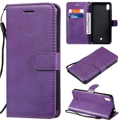 Retro Greek Classic Smooth PU Leather Wallet Phone Case for LG K20 (2019) - Purple