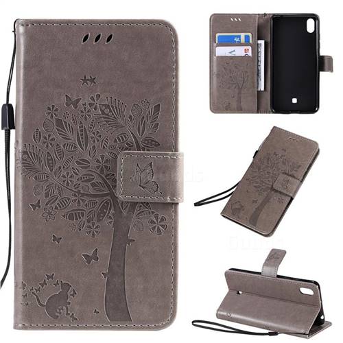 Embossing Butterfly Tree Leather Wallet Case for LG K20 (2019) - Grey
