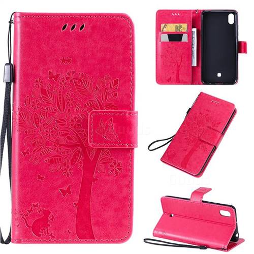 Embossing Butterfly Tree Leather Wallet Case for LG K20 (2019) - Rose