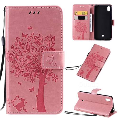 Embossing Butterfly Tree Leather Wallet Case for LG K20 (2019) - Pink