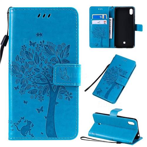 Embossing Butterfly Tree Leather Wallet Case for LG K20 (2019) - Blue
