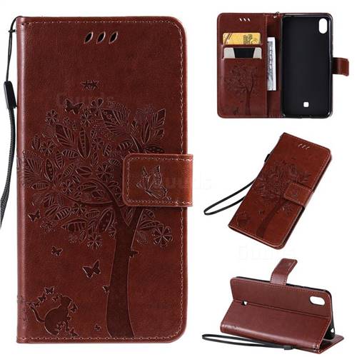 Embossing Butterfly Tree Leather Wallet Case for LG K20 (2019) - Coffee
