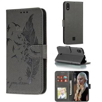 Intricate Embossing Lychee Feather Bird Leather Wallet Case for LG K20 (2019) - Gray