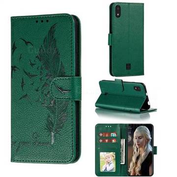 Intricate Embossing Lychee Feather Bird Leather Wallet Case for LG K20 (2019) - Green