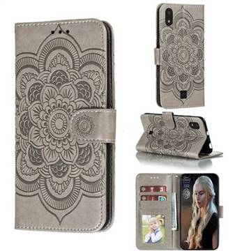 Intricate Embossing Datura Solar Leather Wallet Case for LG K20 (2019) - Gray