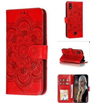 Intricate Embossing Datura Solar Leather Wallet Case for LG K20 (2019) - Red
