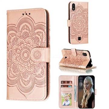 Intricate Embossing Datura Solar Leather Wallet Case for LG K20 (2019) - Rose Gold