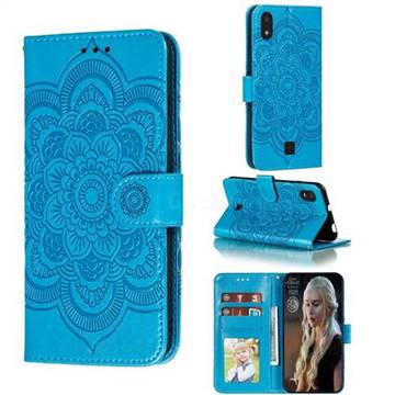Intricate Embossing Datura Solar Leather Wallet Case for LG K20 (2019) - Blue