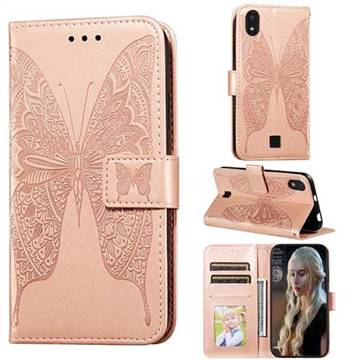 Intricate Embossing Vivid Butterfly Leather Wallet Case for LG K20 (2019) - Rose Gold