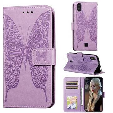 Intricate Embossing Vivid Butterfly Leather Wallet Case for LG K20 (2019) - Purple
