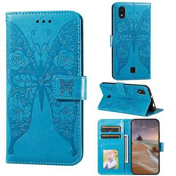 Intricate Embossing Rose Flower Butterfly Leather Wallet Case for LG K20 (2019) - Blue
