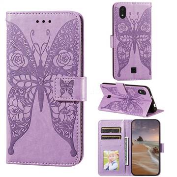 Intricate Embossing Rose Flower Butterfly Leather Wallet Case for LG K20 (2019) - Purple