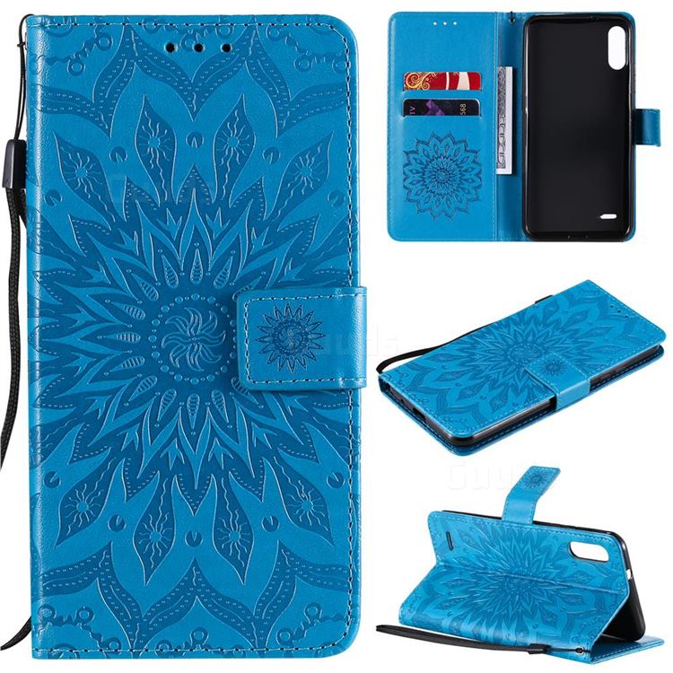 Embossing Sunflower Leather Wallet Case for LG K22 / K22 Plus - Blue