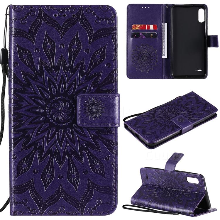 Embossing Sunflower Leather Wallet Case for LG K22 / K22 Plus - Purple