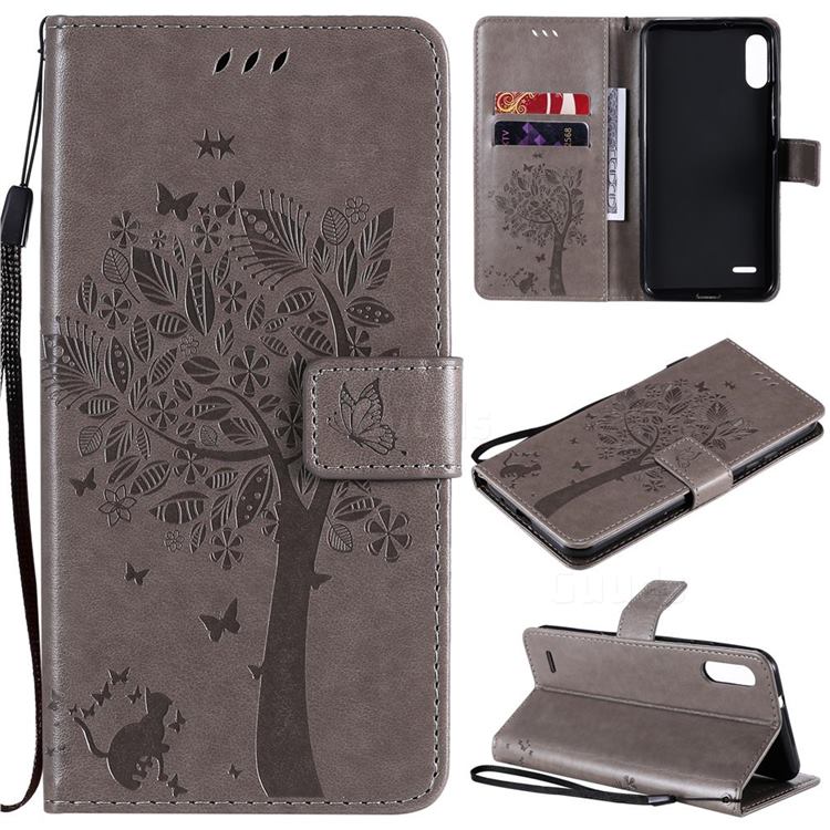 Embossing Butterfly Tree Leather Wallet Case for LG K22 / K22 Plus - Grey