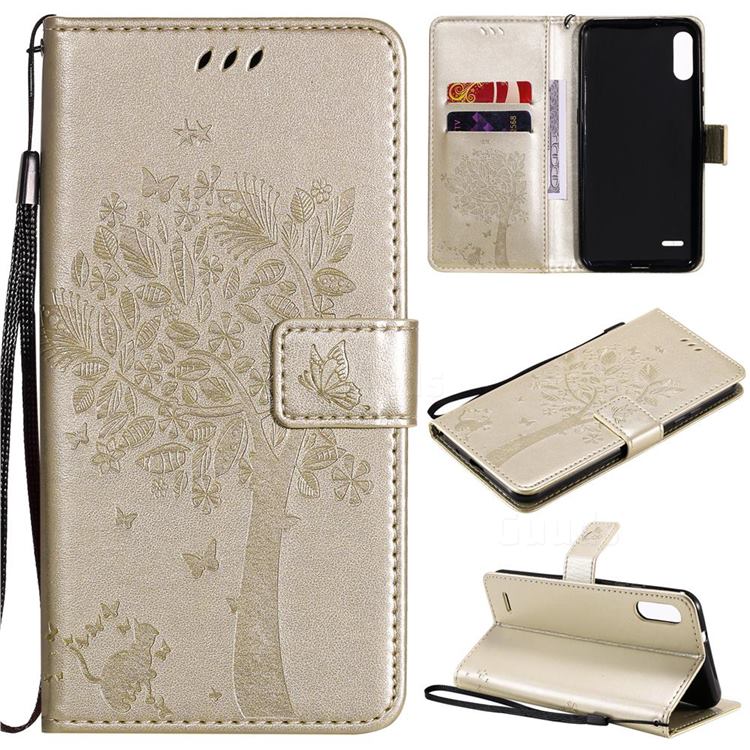 Embossing Butterfly Tree Leather Wallet Case for LG K22 / K22 Plus - Champagne