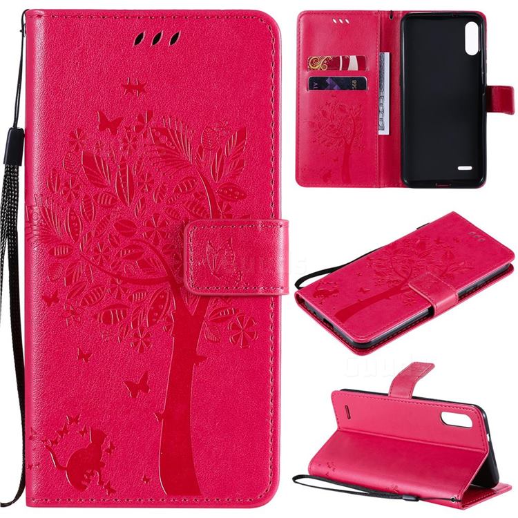 Embossing Butterfly Tree Leather Wallet Case for LG K22 / K22 Plus - Rose
