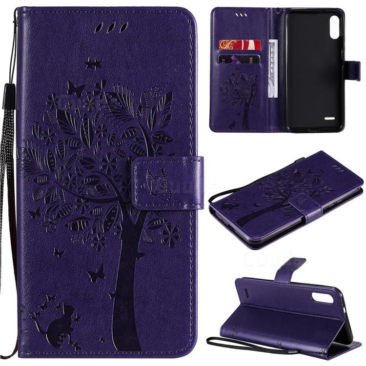 Embossing Butterfly Tree Leather Wallet Case for LG K22 / K22 Plus - Purple