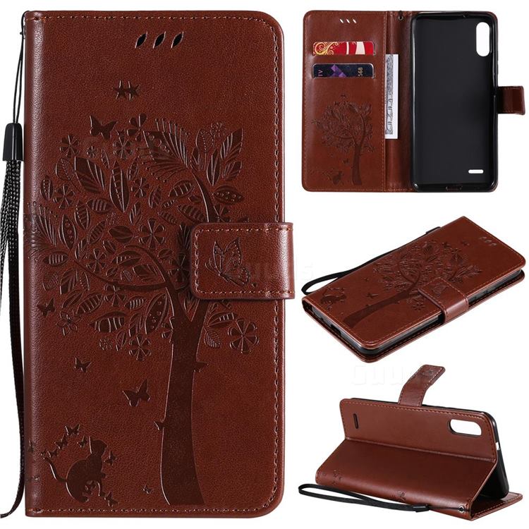 Embossing Butterfly Tree Leather Wallet Case for LG K22 / K22 Plus - Coffee