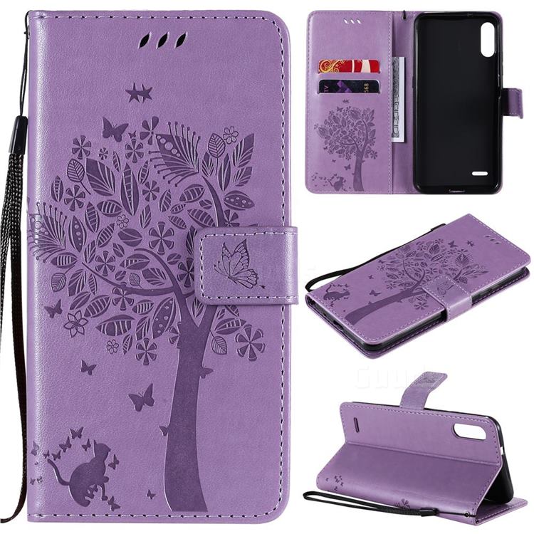 Embossing Butterfly Tree Leather Wallet Case for LG K22 / K22 Plus - Violet
