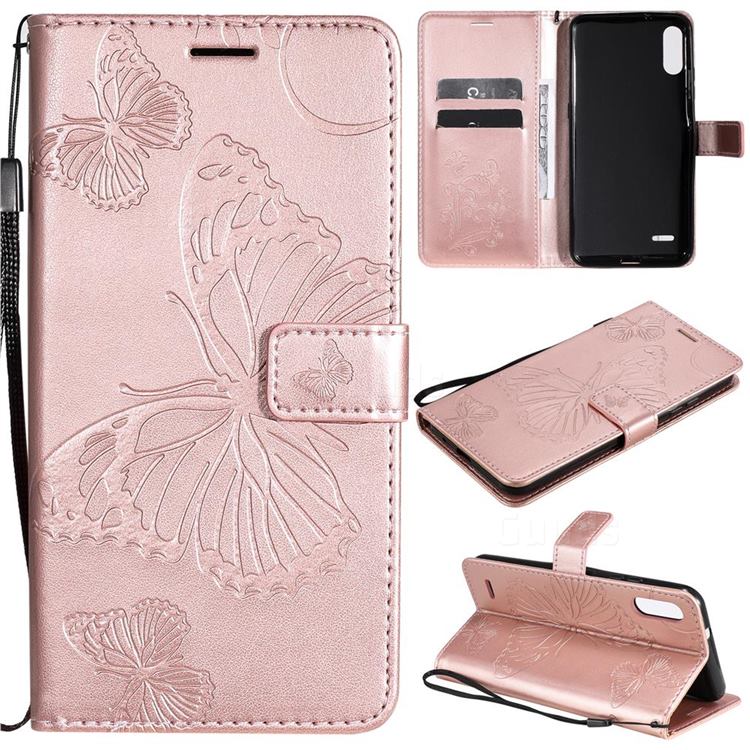 Embossing 3D Butterfly Leather Wallet Case for LG K22 / K22 Plus - Rose Gold