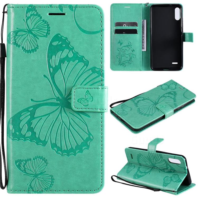 Embossing 3D Butterfly Leather Wallet Case for LG K22 / K22 Plus - Green