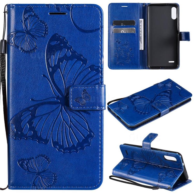 Embossing 3D Butterfly Leather Wallet Case for LG K22 / K22 Plus - Blue
