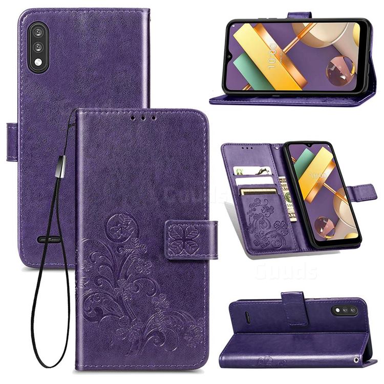 Embossing Imprint Four-Leaf Clover Leather Wallet Case for LG K22 / K22 Plus - Purple