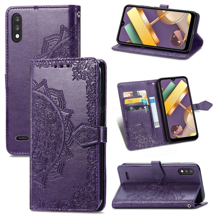 Embossing Imprint Mandala Flower Leather Wallet Case for LG K22 / K22 Plus - Purple