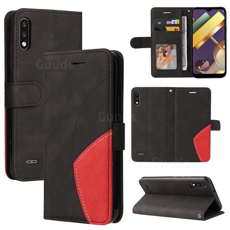 Luxury Two-color Stitching Leather Wallet Case Cover for LG K22 / K22 Plus - Black