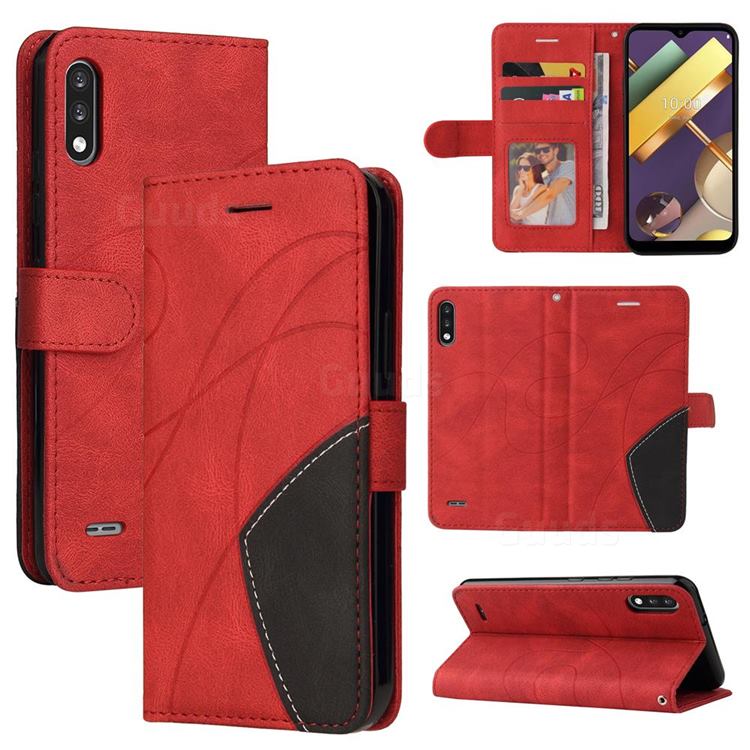 Luxury Two-color Stitching Leather Wallet Case Cover for LG K22 / K22 Plus - Red