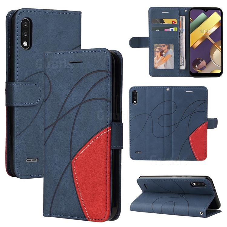 Luxury Two-color Stitching Leather Wallet Case Cover for LG K22 / K22 Plus - Blue