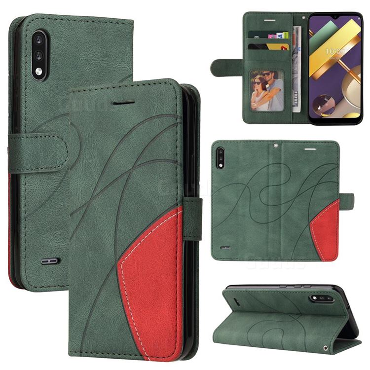 Luxury Two-color Stitching Leather Wallet Case Cover for LG K22 / K22 Plus - Green