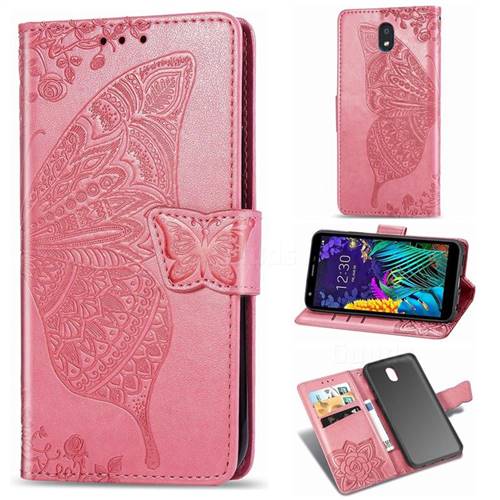 Embossing Mandala Flower Butterfly Leather Wallet Case for LG K30 (2019) 5.45 inch - Pink