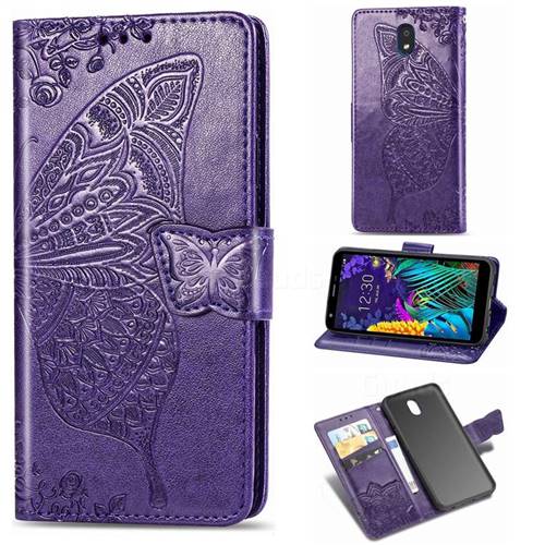 Embossing Mandala Flower Butterfly Leather Wallet Case for LG K30 (2019) 5.45 inch - Dark Purple