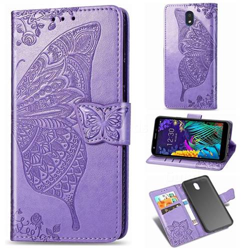 Embossing Mandala Flower Butterfly Leather Wallet Case for LG K30 (2019) 5.45 inch - Light Purple