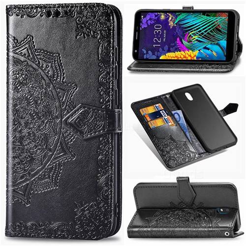 Embossing Imprint Mandala Flower Leather Wallet Case for LG K30 (2019) 5.45 inch - Black