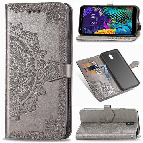 Embossing Imprint Mandala Flower Leather Wallet Case for LG K30 (2019) 5.45 inch - Gray