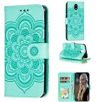 Intricate Embossing Datura Solar Leather Wallet Case for LG K30 (2019) 5.45 inch - Green