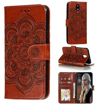 Intricate Embossing Datura Solar Leather Wallet Case for LG K30 (2019) 5.45 inch - Brown
