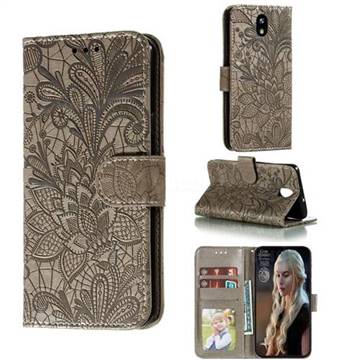 Intricate Embossing Lace Jasmine Flower Leather Wallet Case for LG K30 (2019) 5.45 inch - Gray