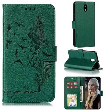 Intricate Embossing Lychee Feather Bird Leather Wallet Case for LG K30 (2019) 5.45 inch - Green