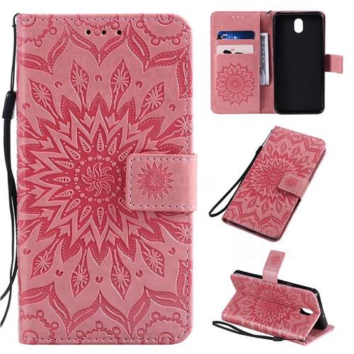 Embossing Sunflower Leather Wallet Case for LG K30 (2019) 5.45 inch - Pink