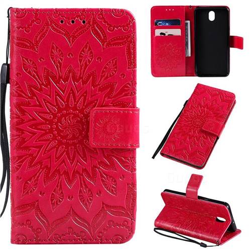 Embossing Sunflower Leather Wallet Case for LG K30 (2019) 5.45 inch - Red