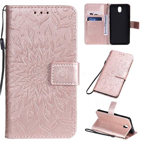 Embossing Sunflower Leather Wallet Case for LG K30 (2019) 5.45 inch - Rose Gold