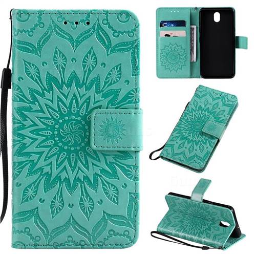 Embossing Sunflower Leather Wallet Case for LG K30 (2019) 5.45 inch - Green